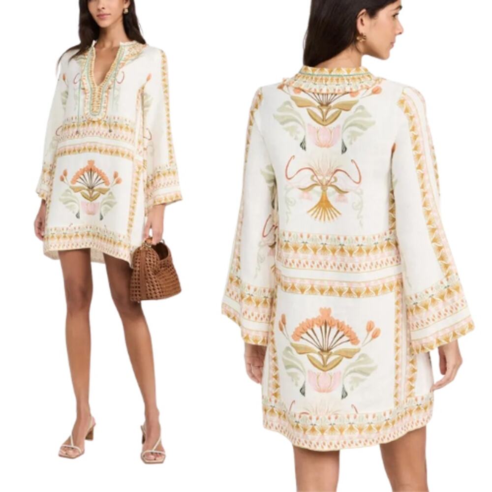 NWT Lug Von Siga Tess Ruffled Edges Long Sleeves Mini Dress Off White Size: 8